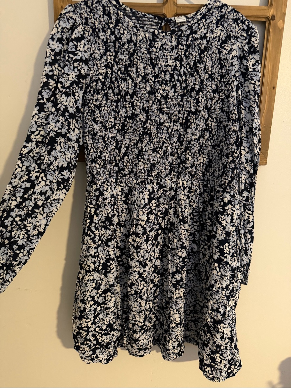 Old Navy Navy and White Floral Long-Sleeve Dress